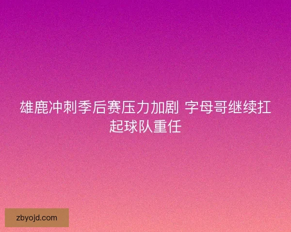 雄鹿冲刺季后赛压力加剧 字母哥继续扛起球队重任